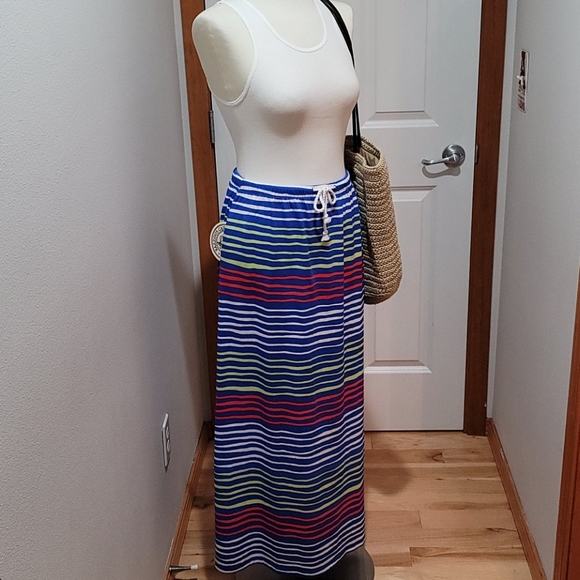 TOMMY HILFIGER CASUAL BOHEMIAN SUMMER MINIMALIST STRIPES MAXI LONG SKIRT MEDIUM - Picture 12 of 12